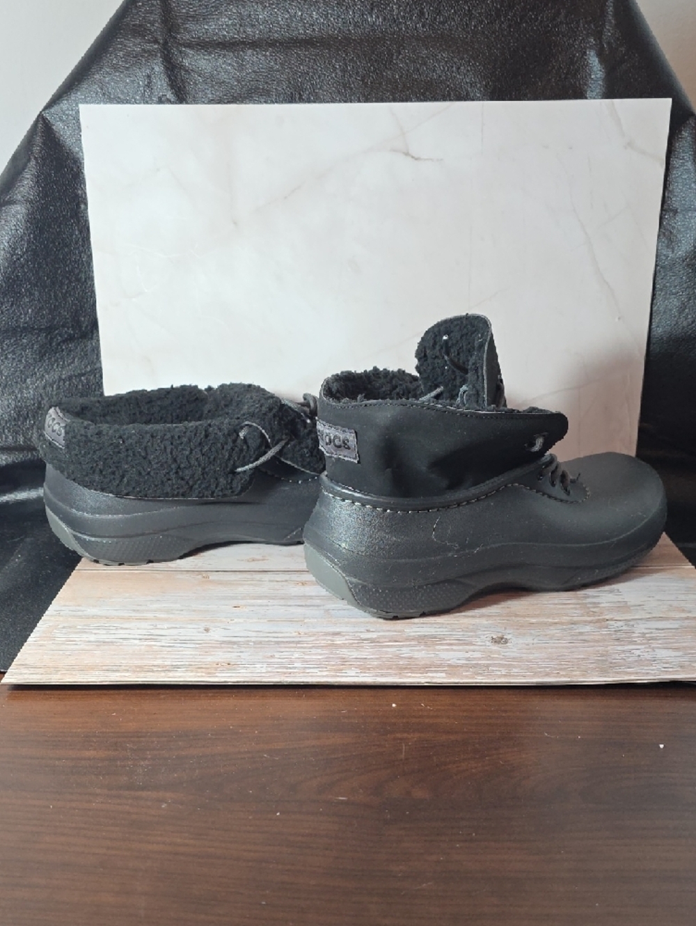 CROCS Black Fuzzy Lined, Convertable, Slip-Ons - Picture 6 of 9